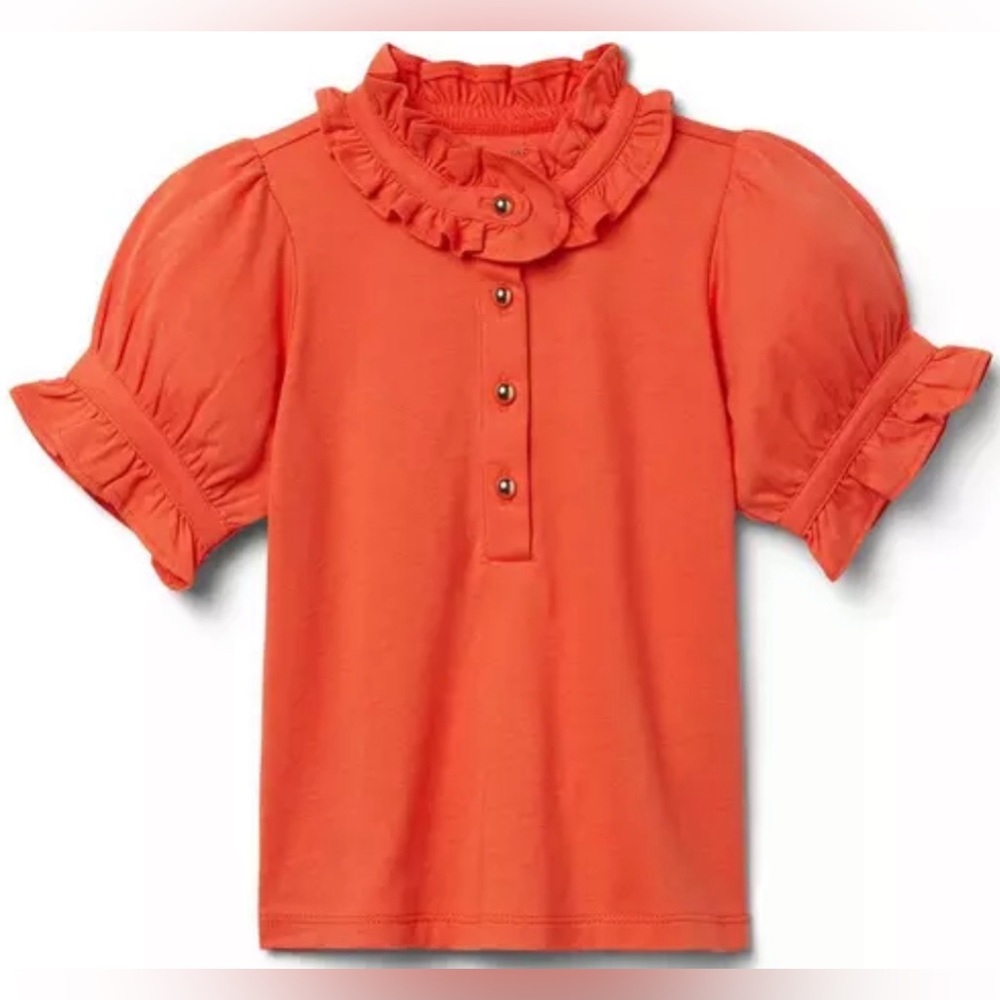 Janie & Jack Baby Girl 6-12mo Ruffle Puff Sleeve Short Sleeve Top Autumn Orange